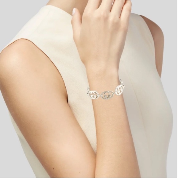 NWT AUTHENTIC GUCCI "BRITT" G LOGO INTERLOCKING GG 925 SS BRACELET NIB - Picture 9 of 9
